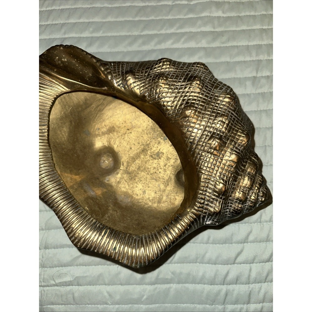 Vintage Hollywood Regency MCM Conch Shell Planter Dish Solid Brass 9.5" Heavy